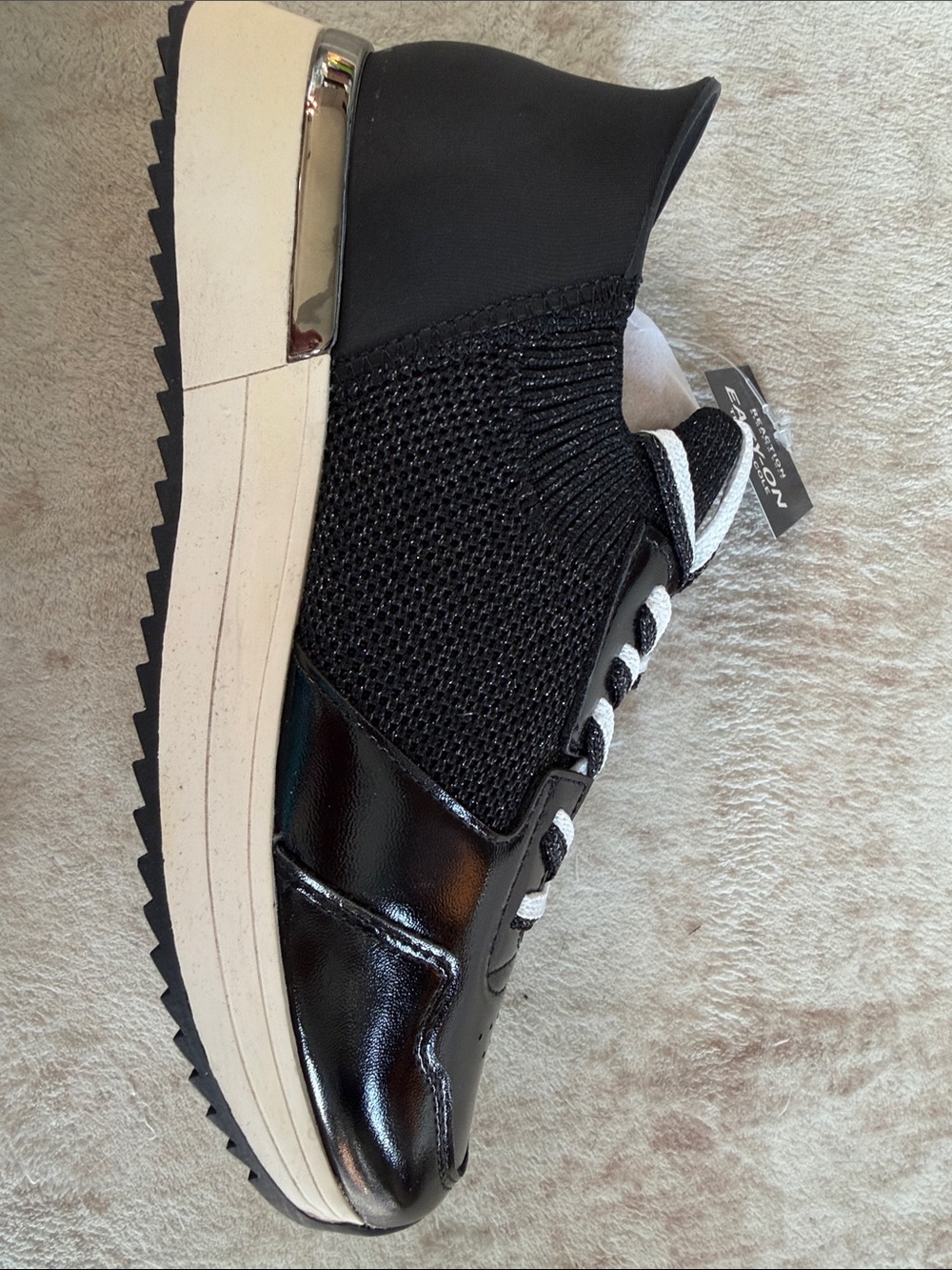 Kenneth Cole Black Knit and Patent Platform Slip-On Sneaker